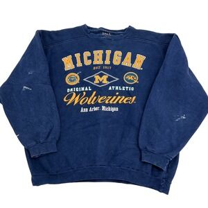 Vintage Michigan Wolverines Sweatshirt Large Navy Blue Graphic Collegiate Style